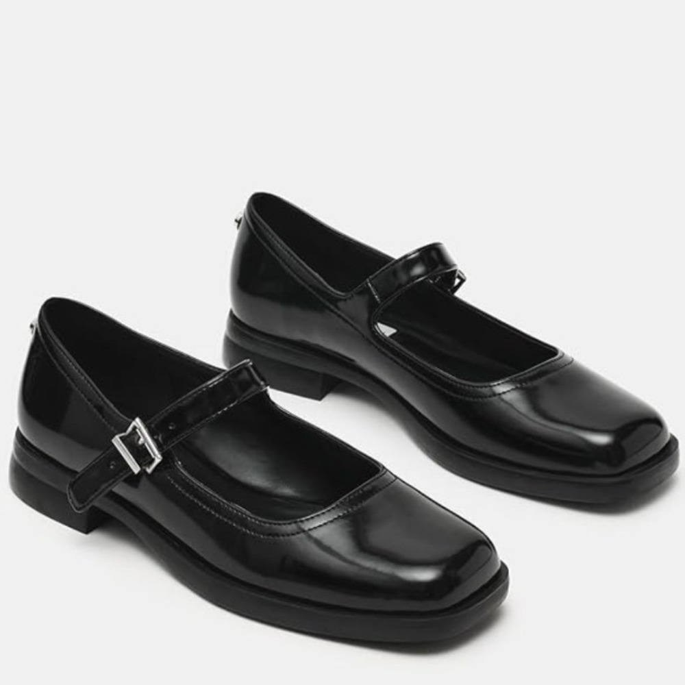Madden Girl Dominic Mary Jane Black Patent Square Toe Flats Women's Size 8M